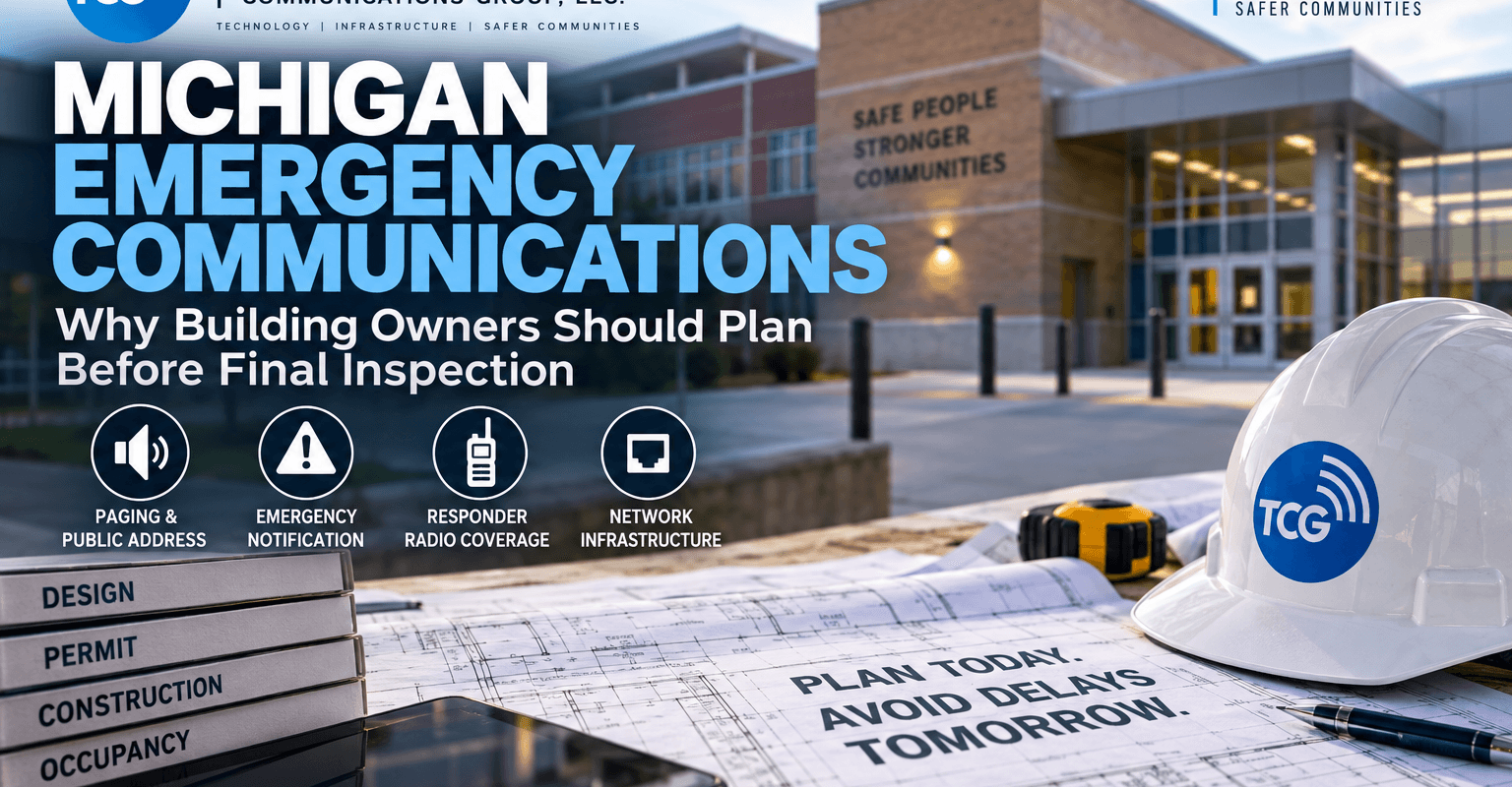 Michigan schools and facility managers should address paging, emergency notification and ERRCS radio coverage before final inspection. Learn how TCG helps identify communications infrastructure gaps.