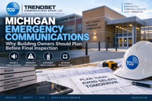Michigan schools and facility managers should address paging, emergency notification and ERRCS radio coverage before final inspection. Learn how TCG helps identify communications infrastructure gaps.
